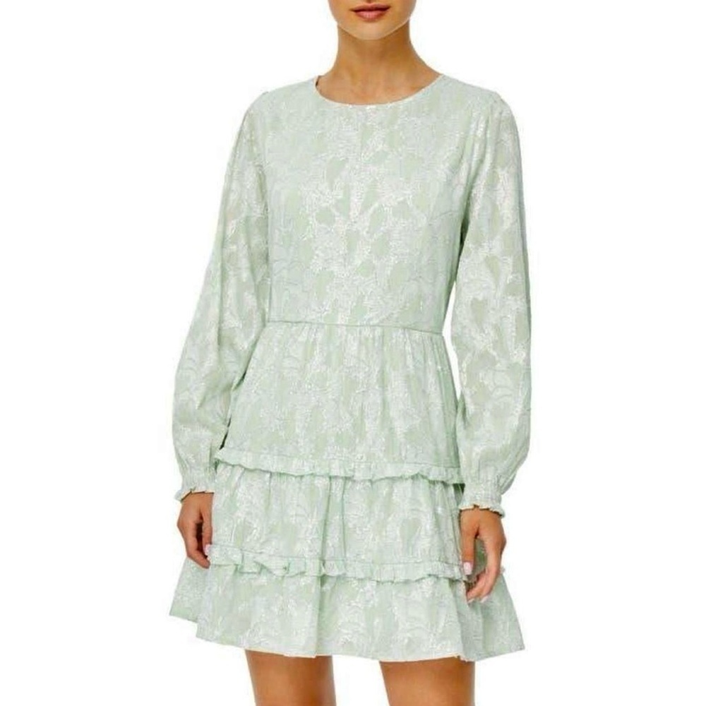🌻Roller Rabbit Clermont Nori Tiered Dress – Size Small, Mint Green with Silver - Picture 1 of 11